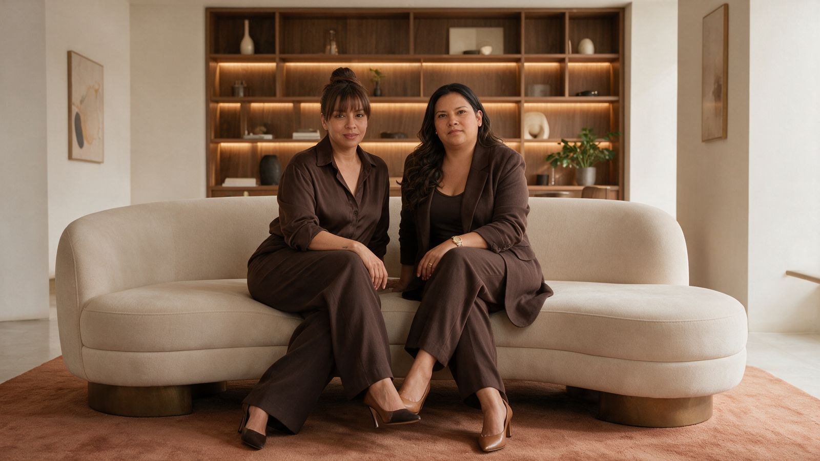 Diana Nope y Diana Valencia sentadas juntas en un sofá
